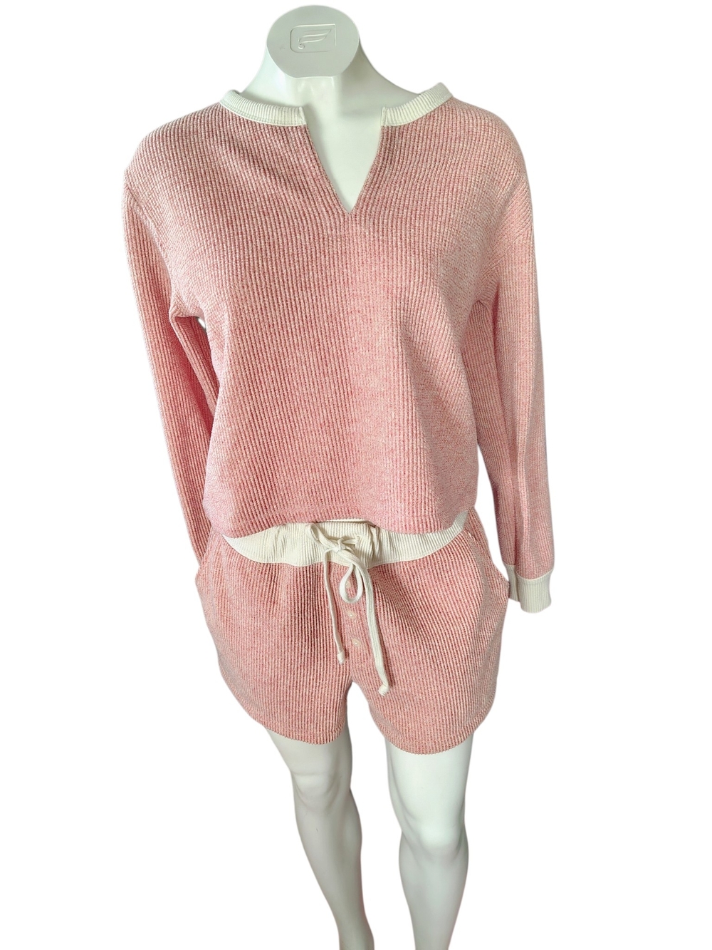 American Eagle Outfitters Pink and Cream Knit Lounge Set
